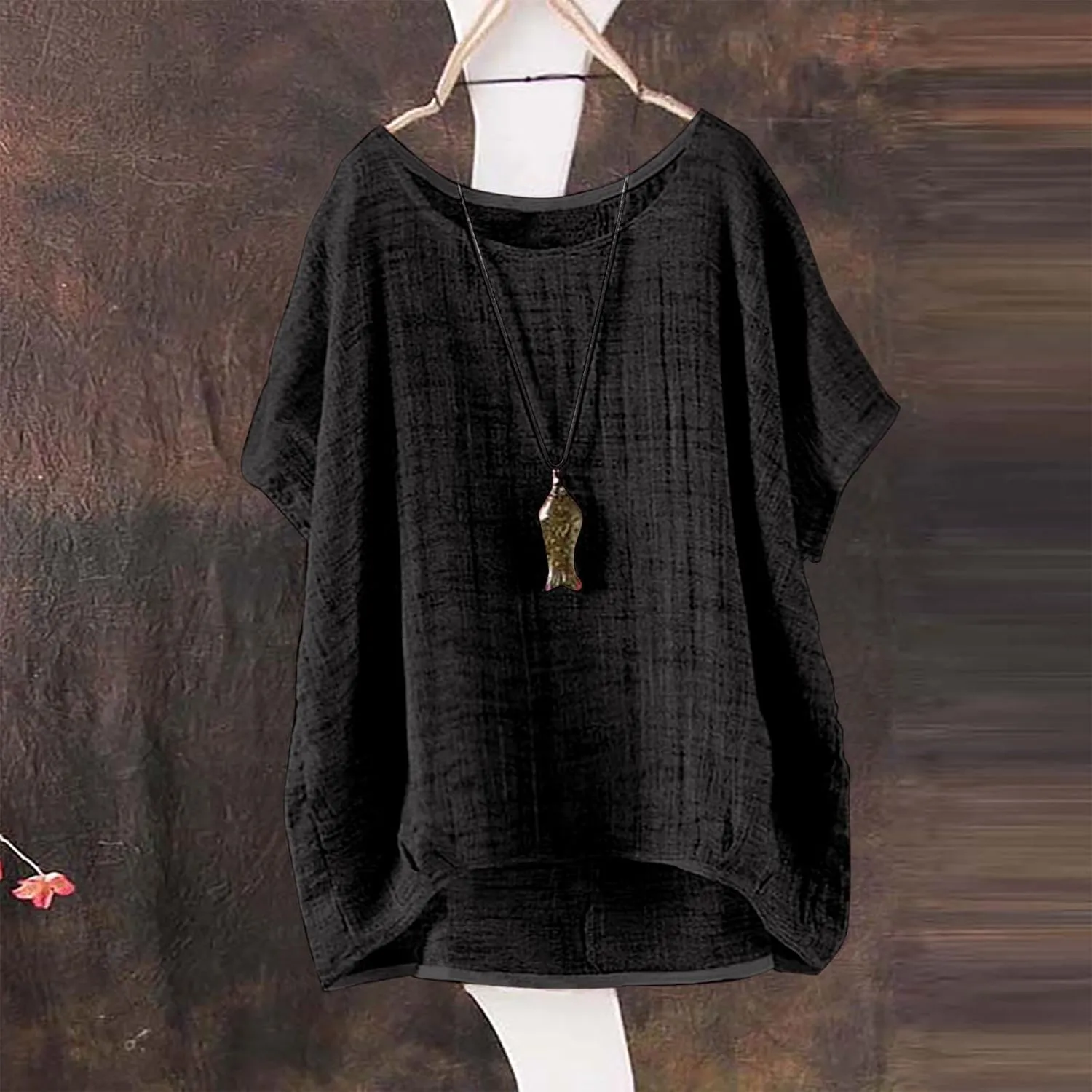Women's Summer Cotton Linen Boho Floral Short Sleeve Tunic Tops Casual Comfy Womens Tops Oversized Business