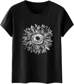 Womens Summer Short Sleeve Tops Vintage Floral Crew Neck Loose Fit Tees Casual Summer Basic Tunic Top Trendy 2025