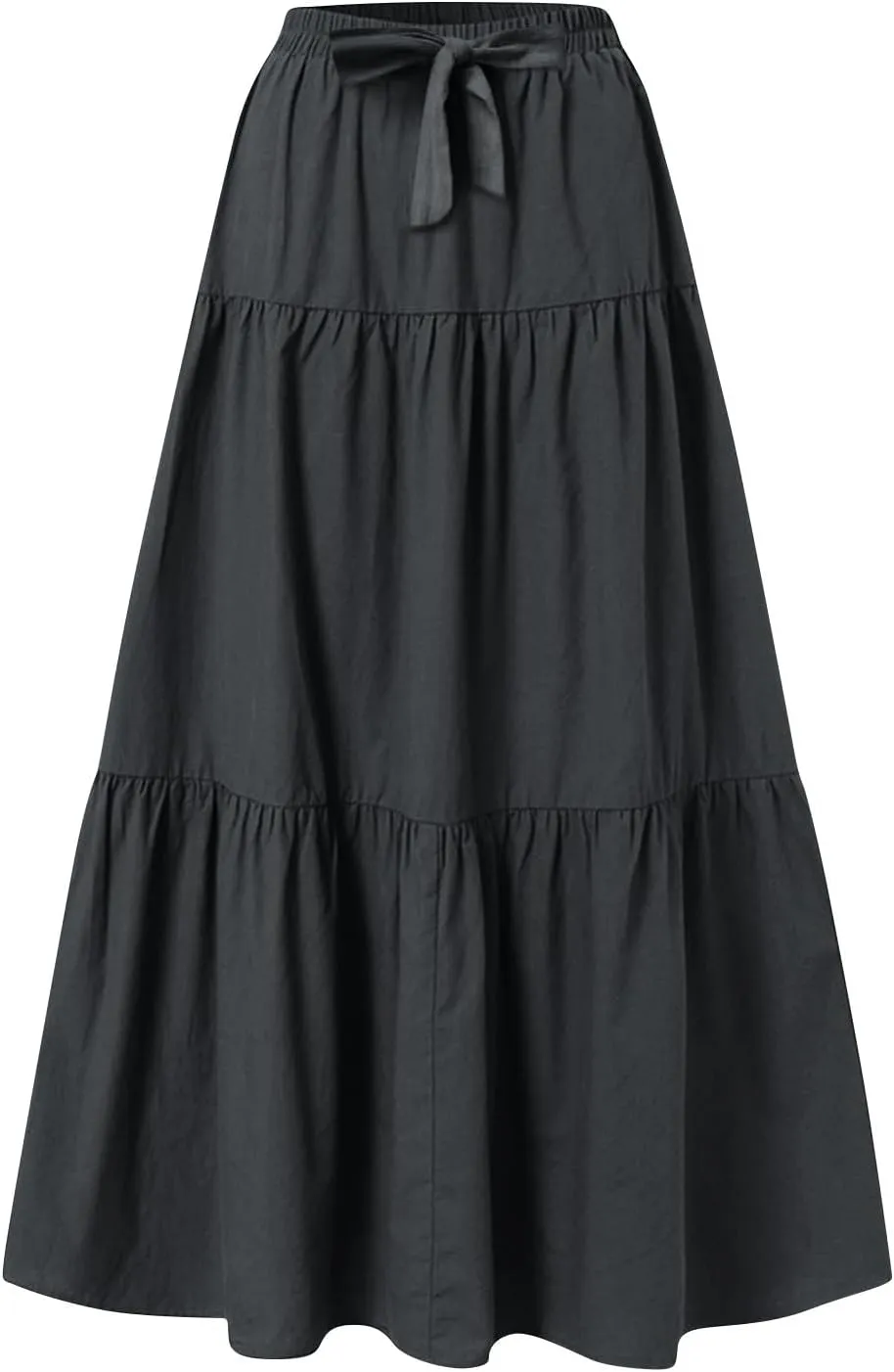 Womens Summer Skirt Beach Maxi Skirt Drawstring High Waisted Pleated Tiered A Line Skirts Trendy Long Flowy Skirts