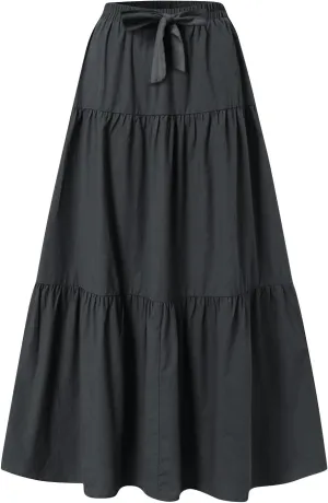 Womens Summer Skirt Beach Maxi Skirt Drawstring High Waisted Pleated Tiered A Line Skirts Trendy Long Flowy Skirts