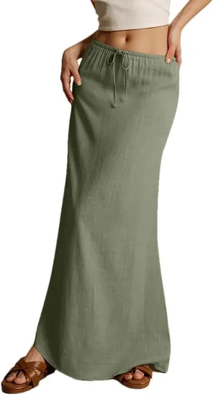 Women's Summer Vacation Beach Maxi Skirt Drawstring Low Waist A Line Casual Bodycon Skirts