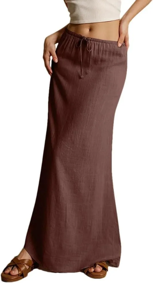 Women's Summer Vacation Beach Maxi Skirt Drawstring Low Waist A Line Casual Bodycon Skirts