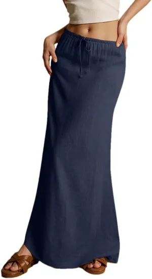 Women's Summer Vacation Beach Maxi Skirt Drawstring Low Waist A Line Casual Bodycon Skirts