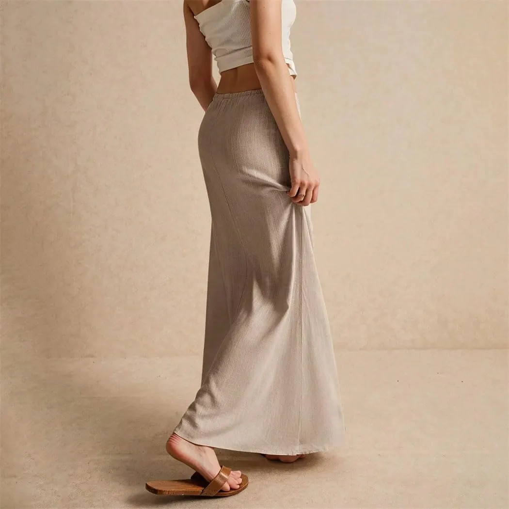 Women's Summer Vacation Beach Maxi Skirt Drawstring Low Waist A Line Casual Bodycon Skirts