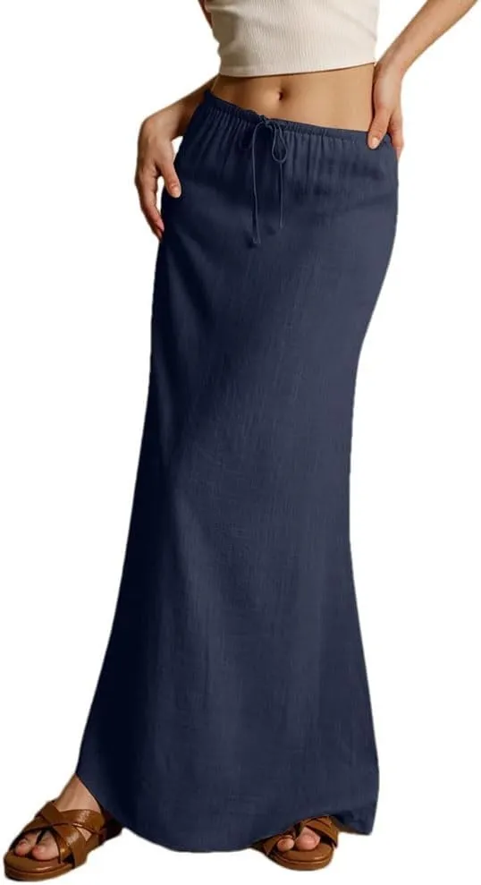 Women's Summer Vacation Beach Maxi Skirt Drawstring Low Waist A Line Casual Bodycon Skirts