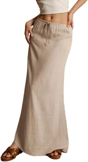 Women's Summer Vacation Beach Maxi Skirt Drawstring Low Waist A Line Casual Bodycon Skirts