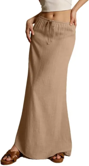 Women's Summer Vacation Beach Maxi Skirt Drawstring Low Waist A Line Casual Bodycon Skirts