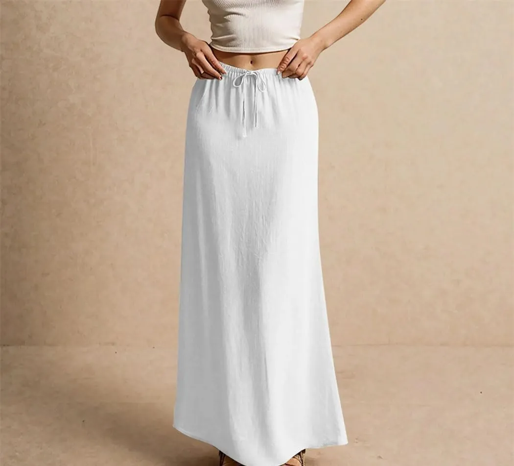 Women's Summer Vacation Beach Maxi Skirt Drawstring Low Waist A Line Casual Bodycon Skirts