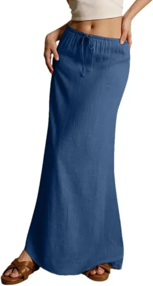 Women's Summer Vacation Beach Maxi Skirt Drawstring Low Waist A Line Casual Bodycon Skirts