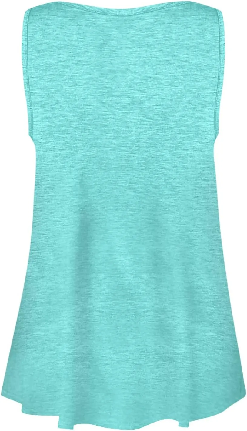 Womens Tank Top Loose Fit Casual Crew Neck Sleeveless Button T Shirts Plus Size 4Th of July Summer Tops