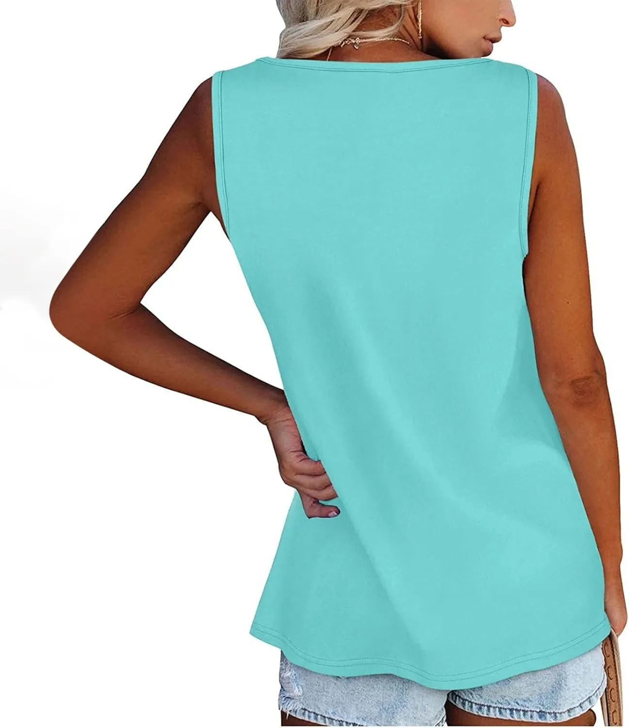 Womens Tank Top Loose Fit Casual Crew Neck Sleeveless Button T Shirts Plus Size 4Th of July Summer Tops