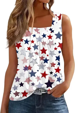 Womens Tank Tops for Women - Loose Fit Pleated Square Neck Sleeveless Tops Curved Hem Flowy Loose Fit Shirts 2025