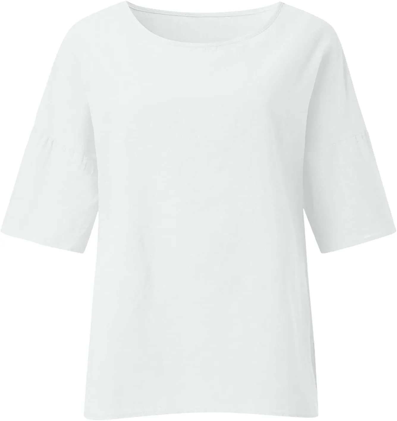 Womens Tops Casual Cotton Linen Tees Cropped Sleeve Shirts Spring Summer Fashion Clothing Solid Crewneck Tshirt