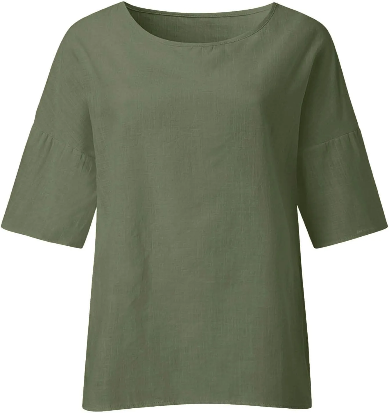 Womens Tops Casual Cotton Linen Tees Cropped Sleeve Shirts Spring Summer Fashion Clothing Solid Crewneck Tshirt