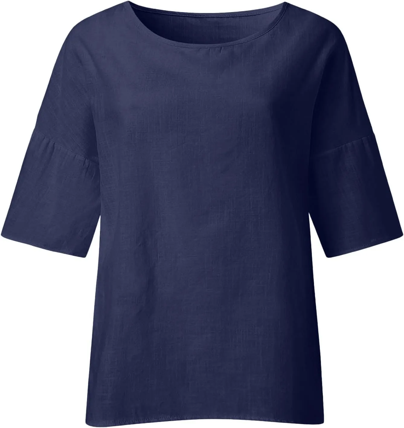 Womens Tops Casual Cotton Linen Tees Cropped Sleeve Shirts Spring Summer Fashion Clothing Solid Crewneck Tshirt