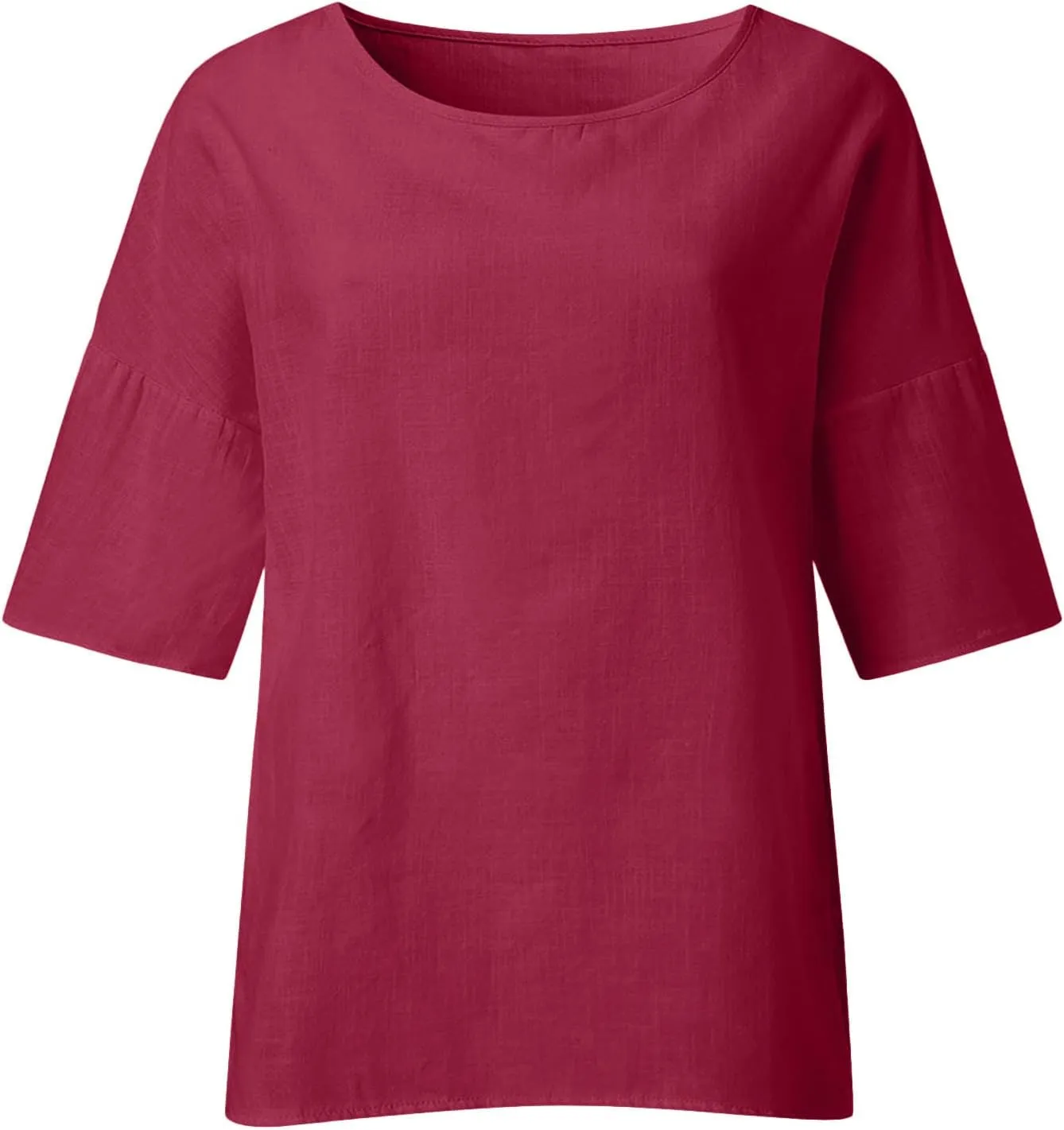 Womens Tops Casual Cotton Linen Tees Cropped Sleeve Shirts Spring Summer Fashion Clothing Solid Crewneck Tshirt