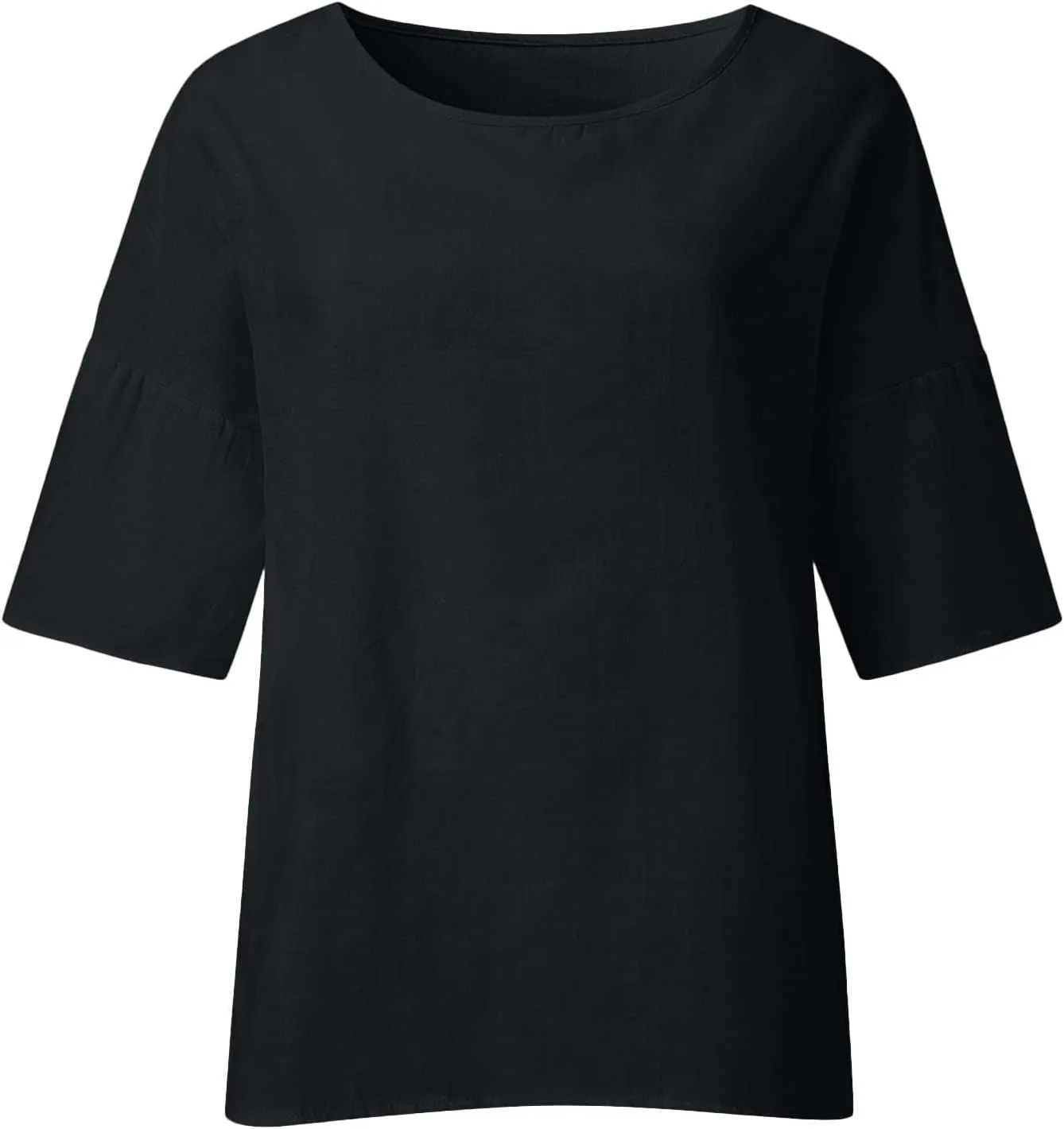 Womens Tops Casual Cotton Linen Tees Cropped Sleeve Shirts Spring Summer Fashion Clothing Solid Crewneck Tshirt
