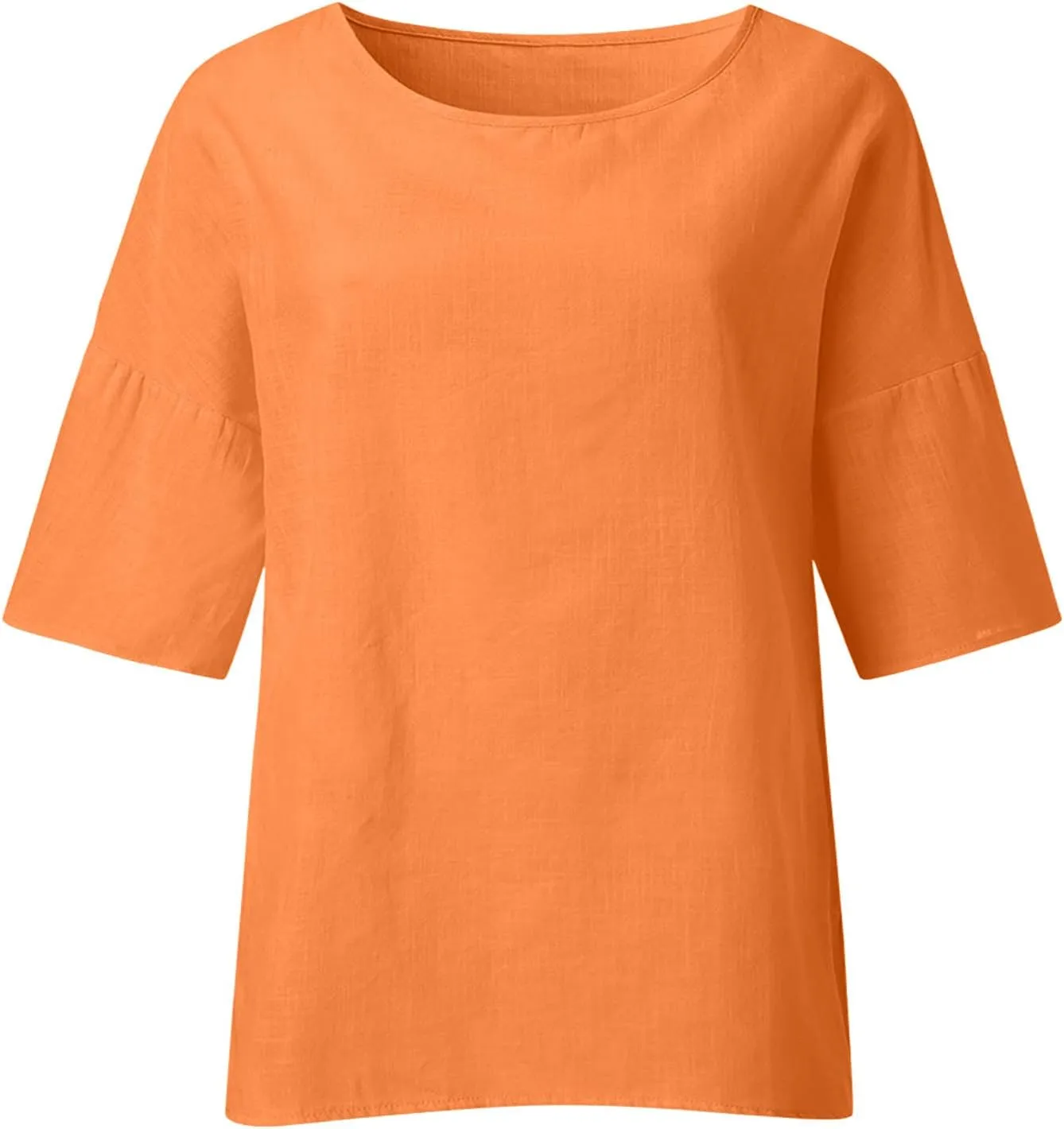 Womens Tops Casual Cotton Linen Tees Cropped Sleeve Shirts Spring Summer Fashion Clothing Solid Crewneck Tshirt