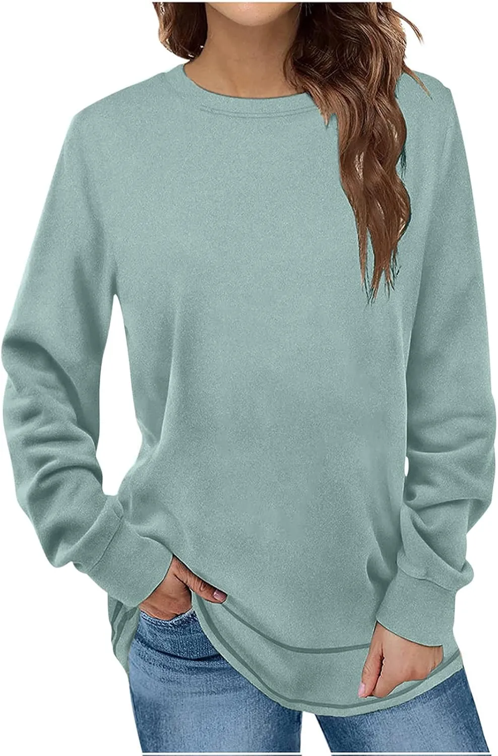 Womens Tops Ladies Tunics Casual Shirts Long Sleeve Pullover Blouses Crewneck Fleece Fashion Clothing Sweatshirts