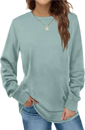 Womens Tops Ladies Tunics Casual Shirts Long Sleeve Pullover Blouses Crewneck Fleece Fashion Clothing Sweatshirts