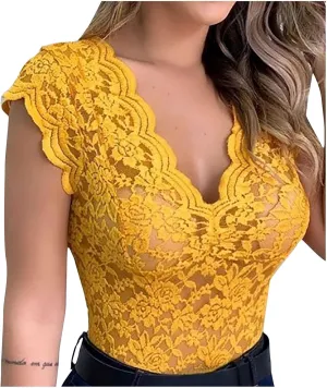 Womens V Neck Low Cut Y2K Short Sleeve Crop Tops Lace T-Shirt Summer Going Out Tops Sexy Casual Blouse