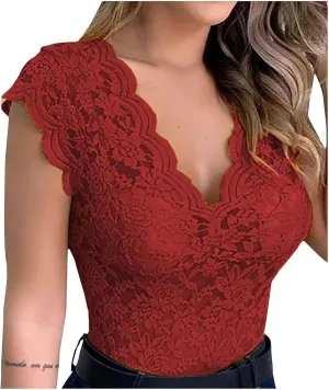 Womens V Neck Low Cut Y2K Short Sleeve Crop Tops Lace T-Shirt Summer Going Out Tops Sexy Casual Blouse