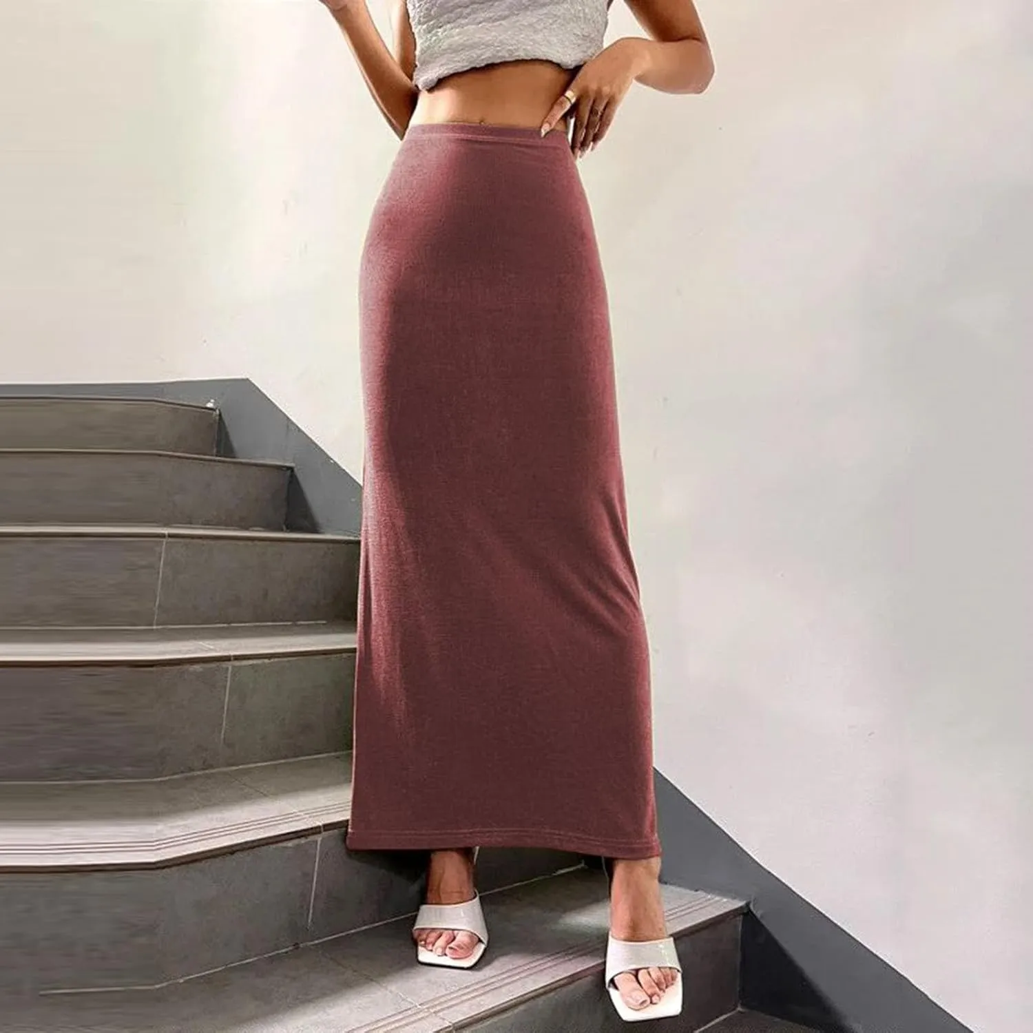 Womens Vintage Elastic High Waist Velvet Skirt Dressy Elegant Cocktail Wedding Evening Party Maxi Bodycon Skirts