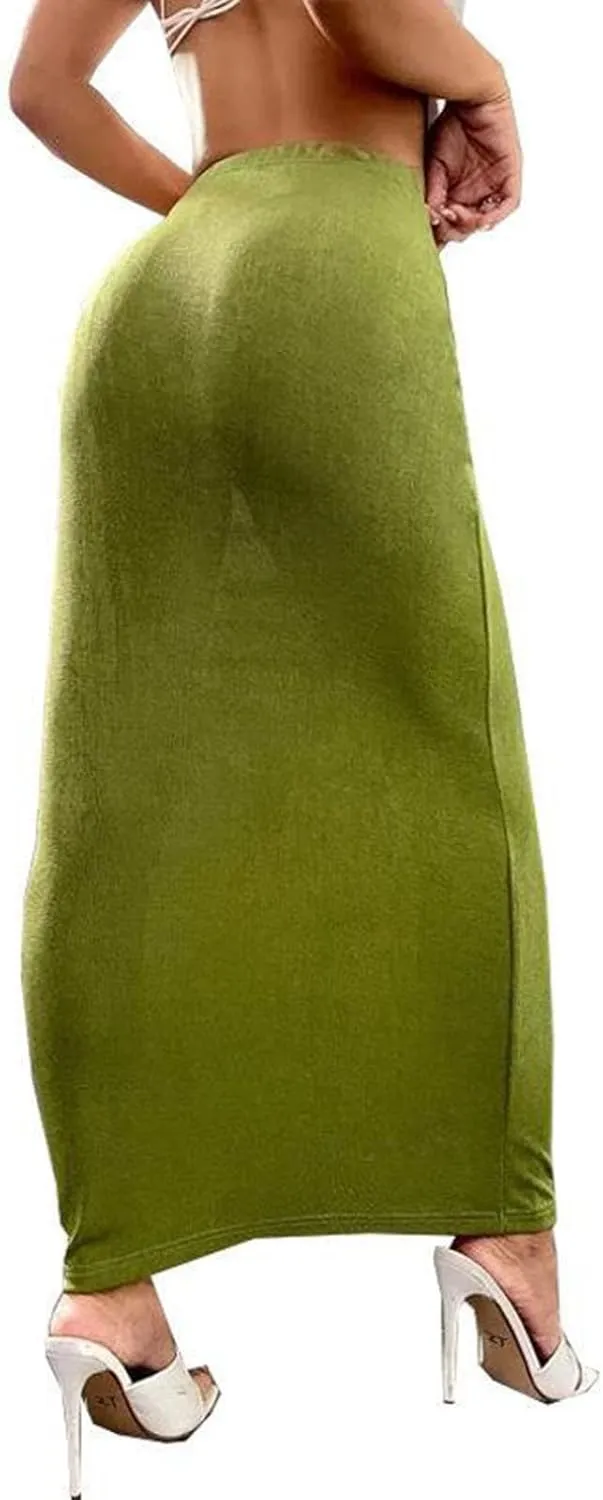 Womens Vintage Elastic High Waist Velvet Skirt Dressy Elegant Cocktail Wedding Evening Party Maxi Bodycon Skirts