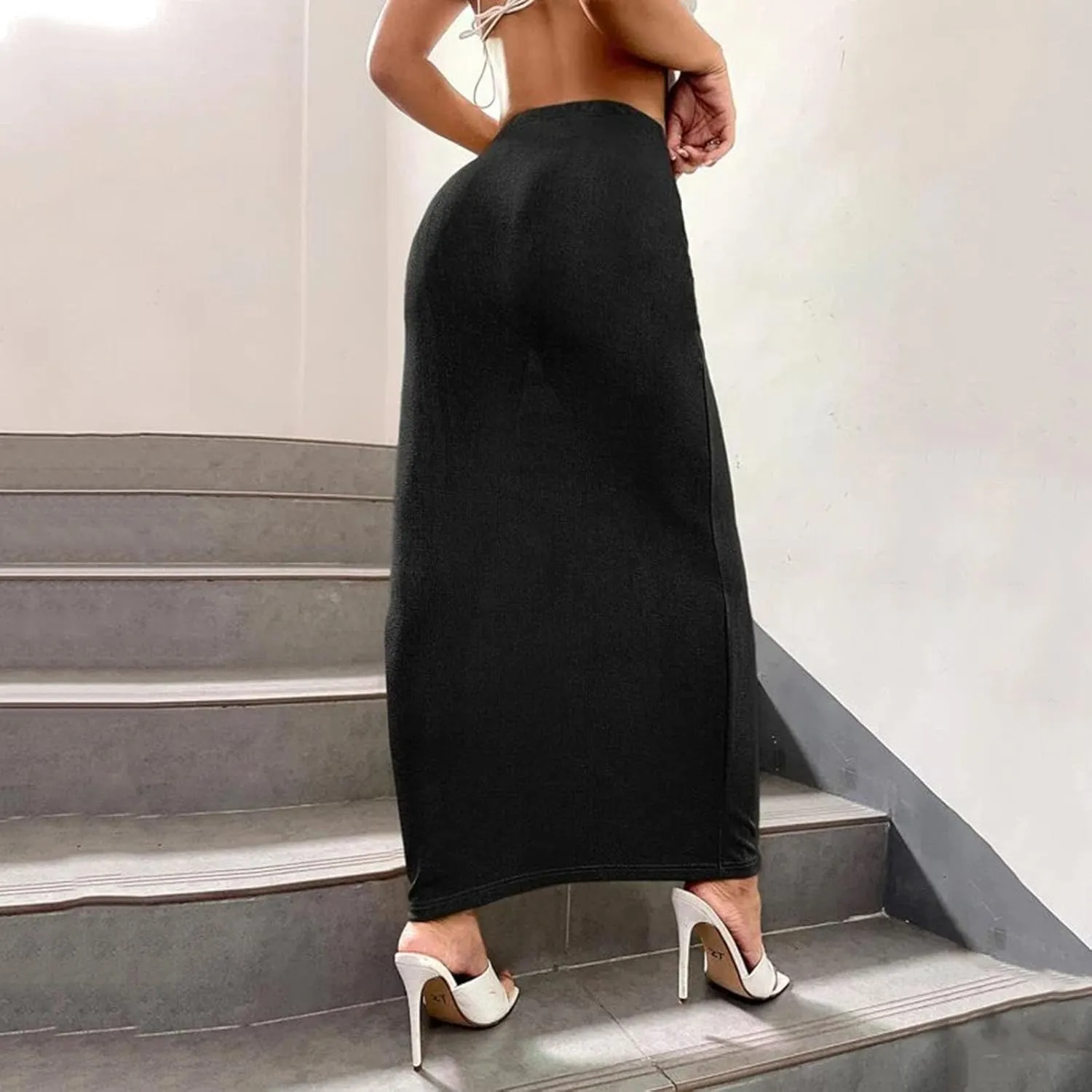 Womens Vintage Elastic High Waist Velvet Skirt Dressy Elegant Cocktail Wedding Evening Party Maxi Bodycon Skirts