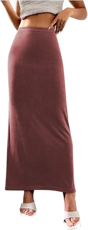 Womens Vintage Elastic High Waist Velvet Skirt Dressy Elegant Cocktail Wedding Evening Party Maxi Bodycon Skirts