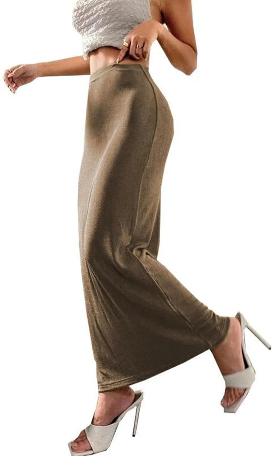 Womens Vintage Elastic High Waist Velvet Skirt Dressy Elegant Cocktail Wedding Evening Party Maxi Bodycon Skirts
