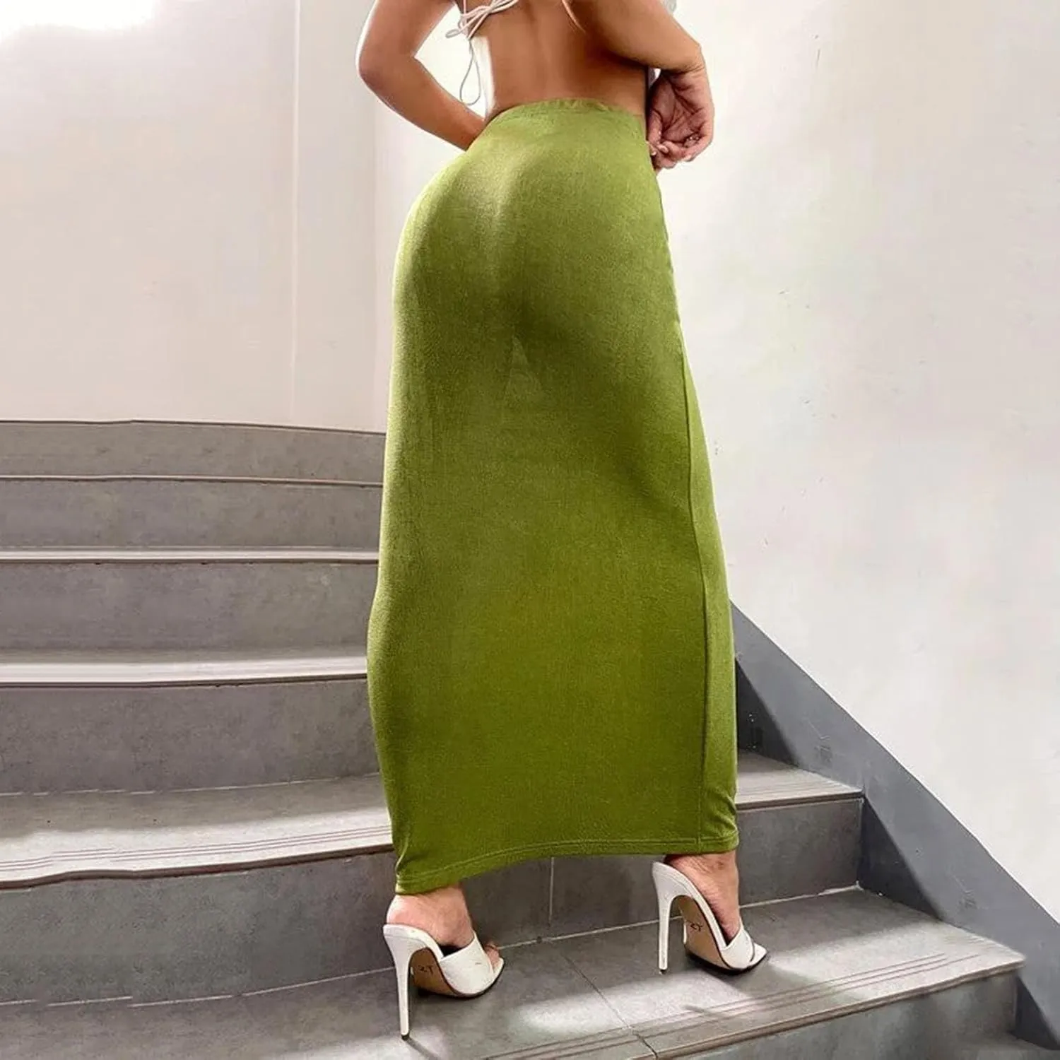 Womens Vintage Elastic High Waist Velvet Skirt Dressy Elegant Cocktail Wedding Evening Party Maxi Bodycon Skirts