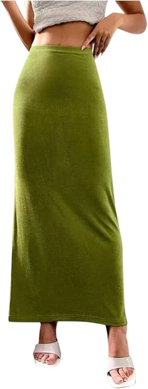 Womens Vintage Elastic High Waist Velvet Skirt Dressy Elegant Cocktail Wedding Evening Party Maxi Bodycon Skirts