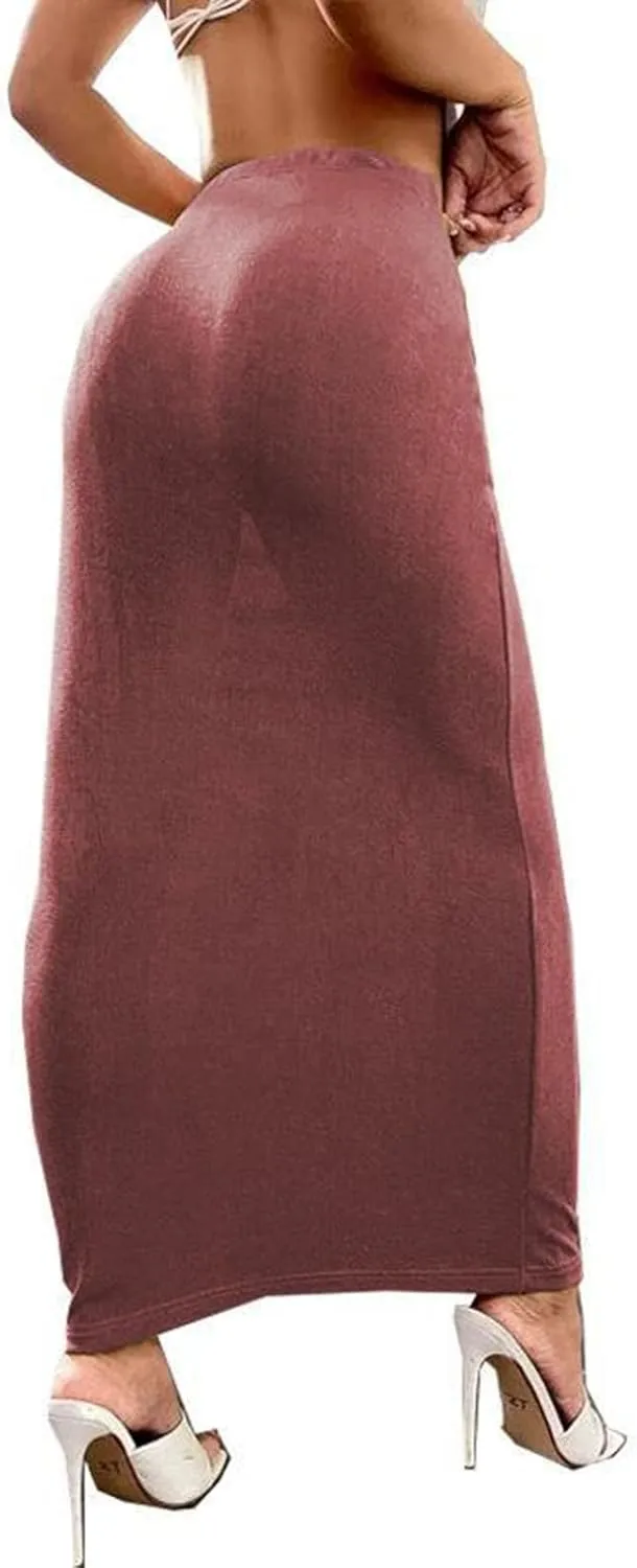 Womens Vintage Elastic High Waist Velvet Skirt Dressy Elegant Cocktail Wedding Evening Party Maxi Bodycon Skirts