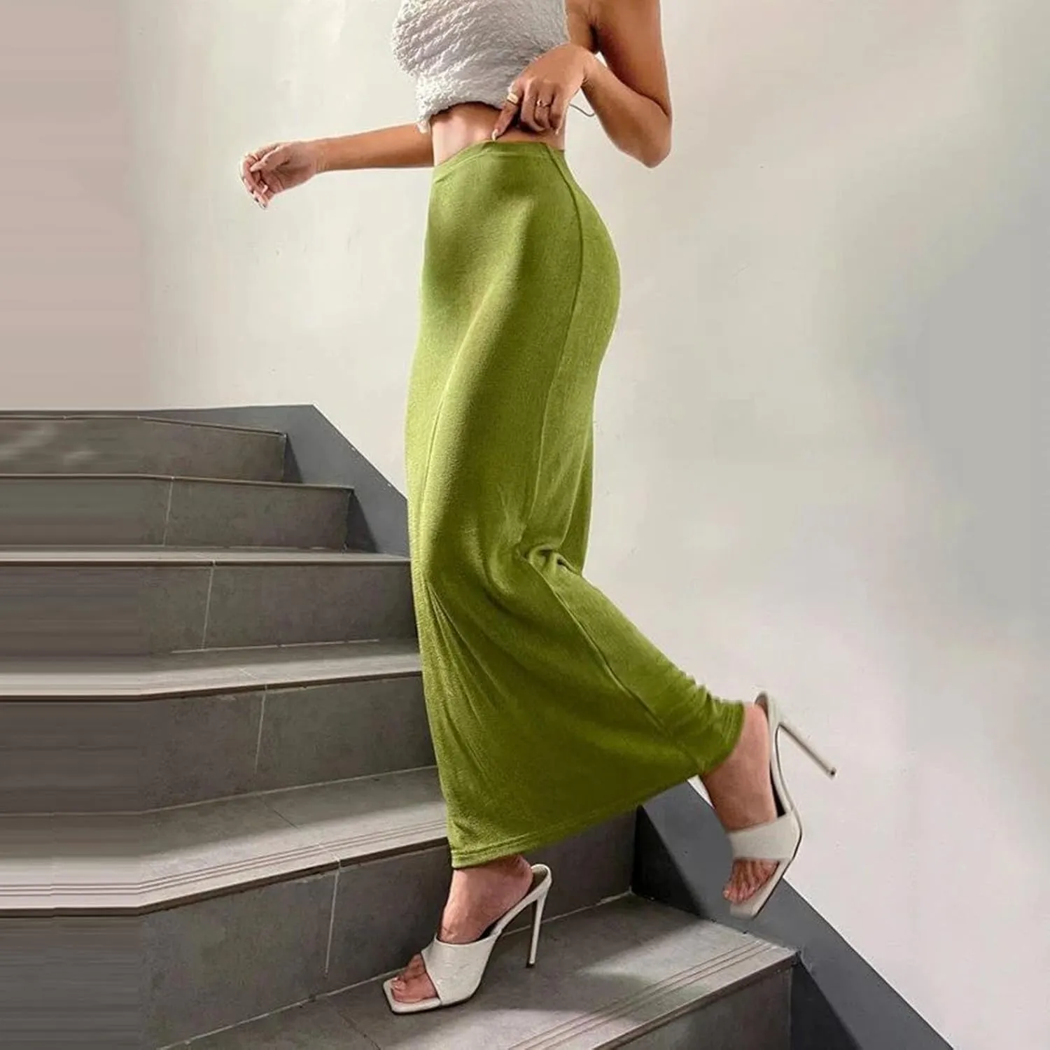 Womens Vintage Elastic High Waist Velvet Skirt Dressy Elegant Cocktail Wedding Evening Party Maxi Bodycon Skirts