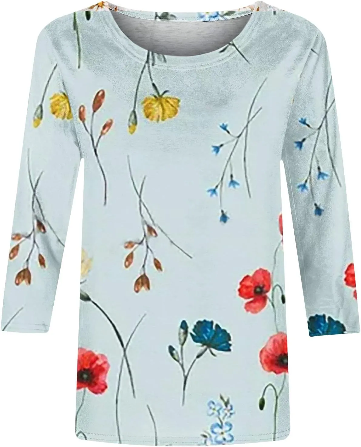 Womens Vintage Print Summer Blouses Elbow Length Casual Tops 3/4 Sleeve Tshirts Shirts Loose Fit Ladies Clothing 2024
