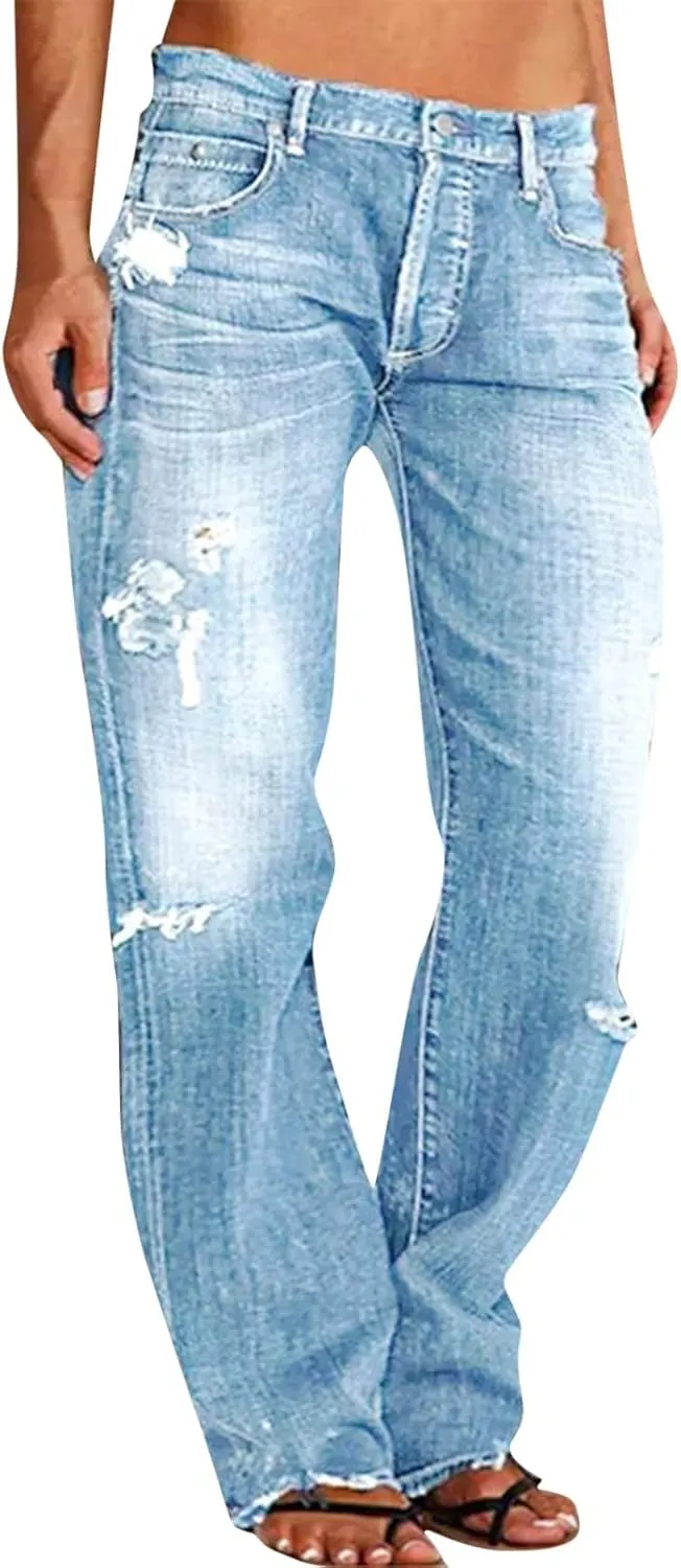Women's Wedgie Straight Jeans Mid Womens Poket Lace Denim Casual Women's Jeans Trendy Jeans for Women 2024 Women's