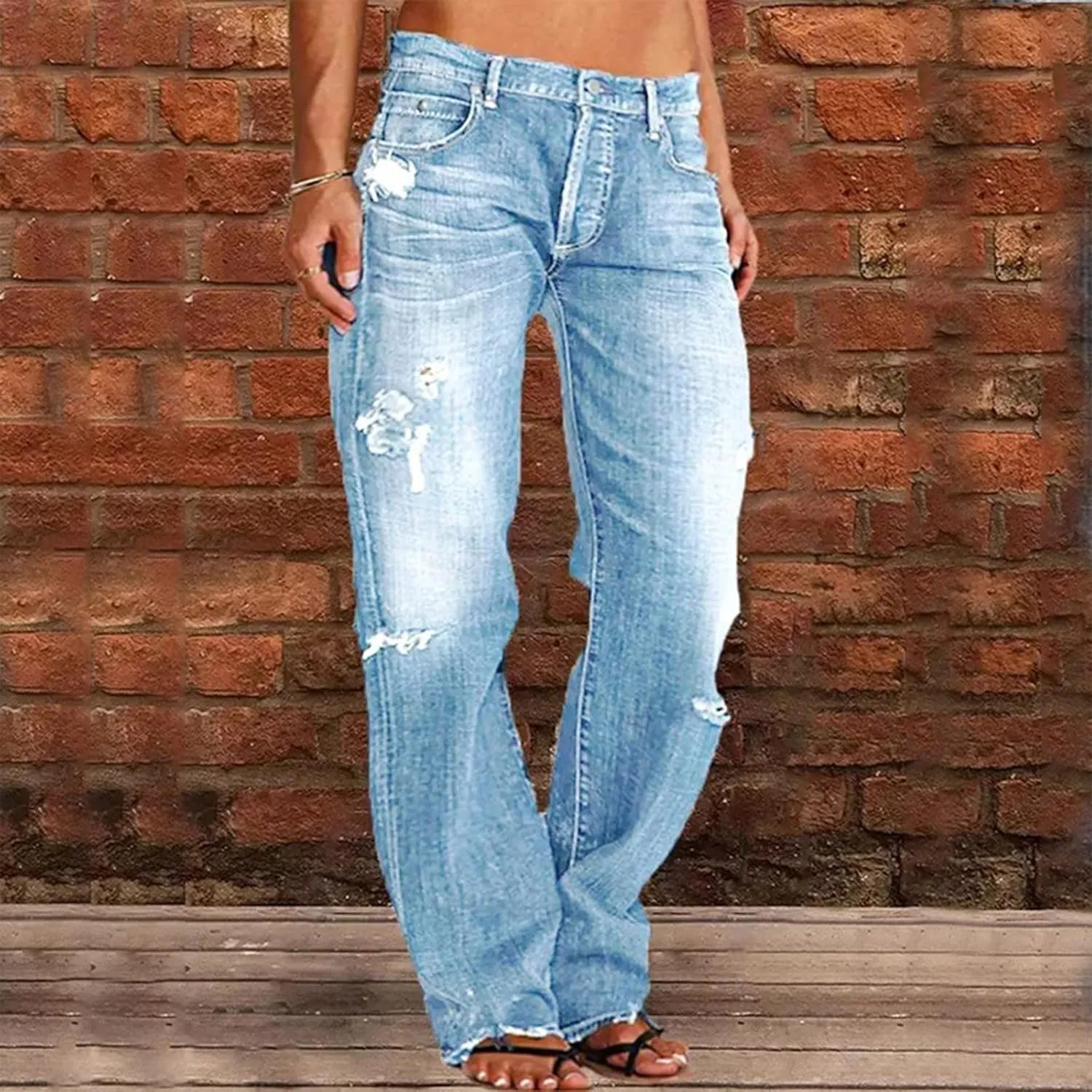 Women's Wedgie Straight Jeans Mid Womens Poket Lace Denim Casual Women's Jeans Trendy Jeans for Women 2024 Women's