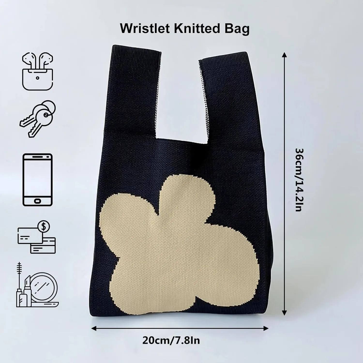 Women's Wrist Knotted Tote Bag Crochet Wristlet Handbag Aesthetic Cute Knit Purse (Very Small Size)
