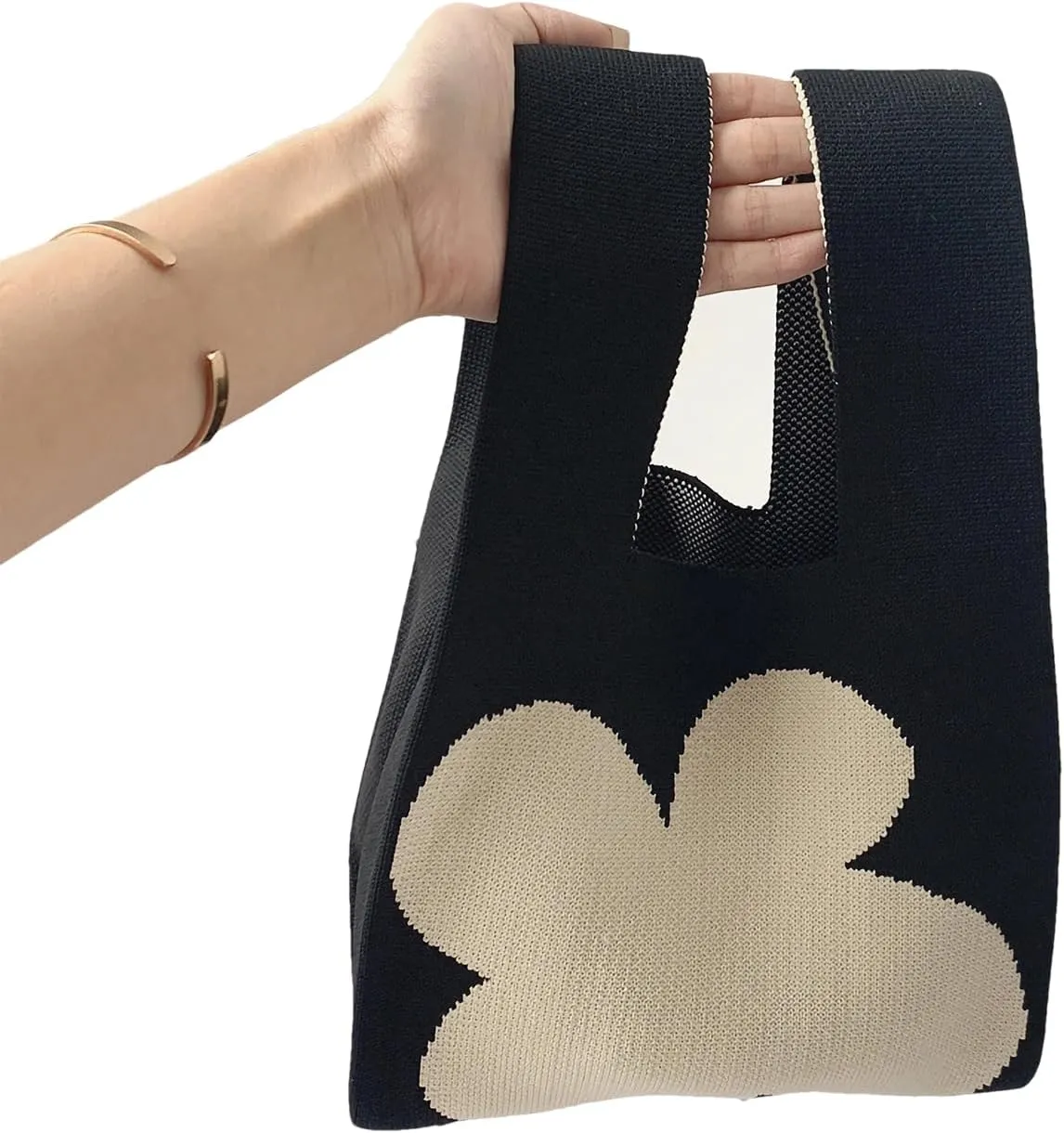 Women's Wrist Knotted Tote Bag Crochet Wristlet Handbag Aesthetic Cute Knit Purse (Very Small Size)