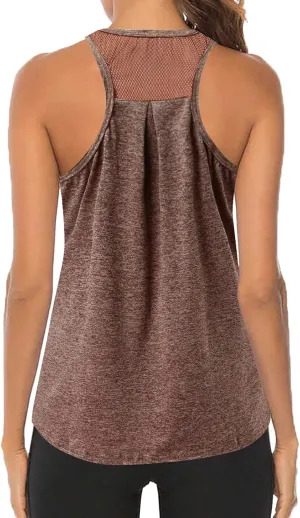 Workout Tops for Women Quick Dry Athletic Yoga Blouse Loose Fit Racerback Mesh Backless Muscle Tank Running Shirts