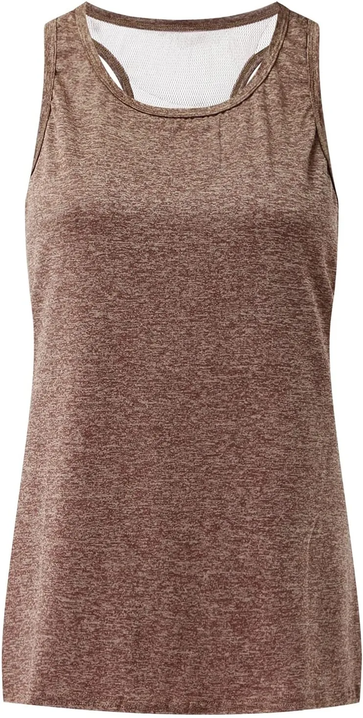 Workout Tops for Women Quick Dry Athletic Yoga Blouse Loose Fit Racerback Mesh Backless Muscle Tank Running Shirts