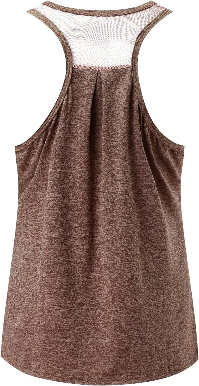 Workout Tops for Women Quick Dry Athletic Yoga Blouse Loose Fit Racerback Mesh Backless Muscle Tank Running Shirts