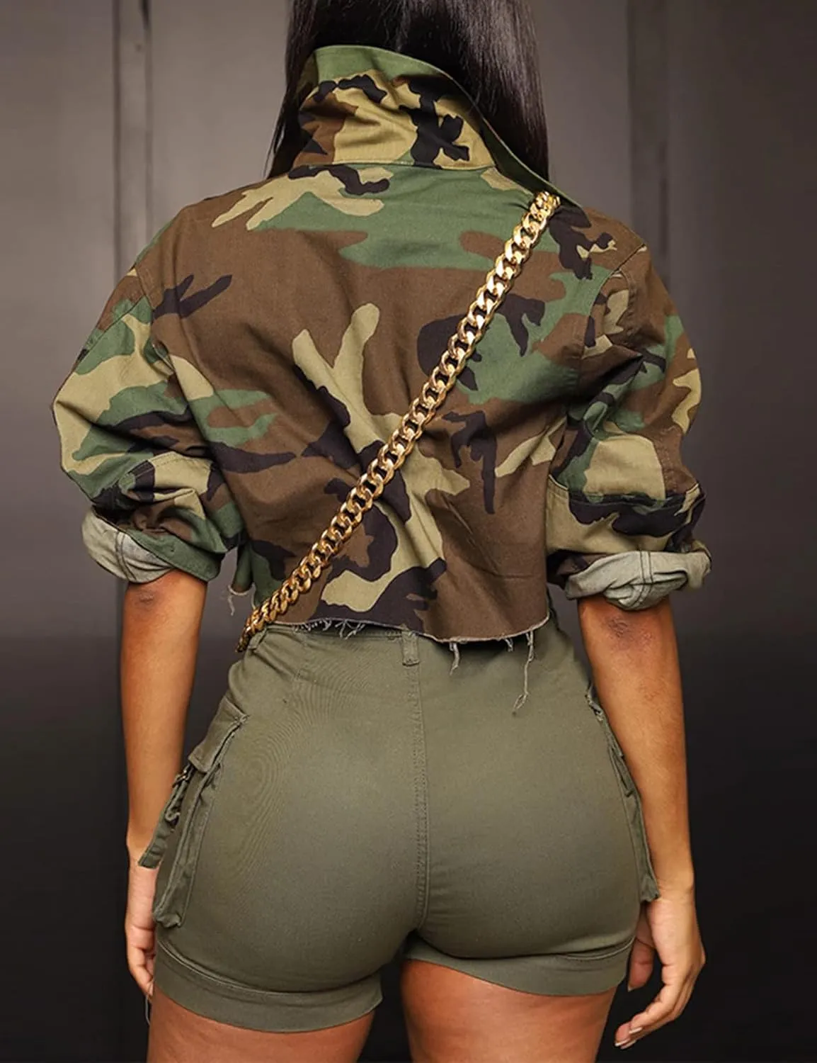 Yimoon Camo Jacket Women Cropped Army Fatigue Jacket Crop Camouflage Top Camo Outfits Casual Cargo Trendy Long Sleeve Tops
