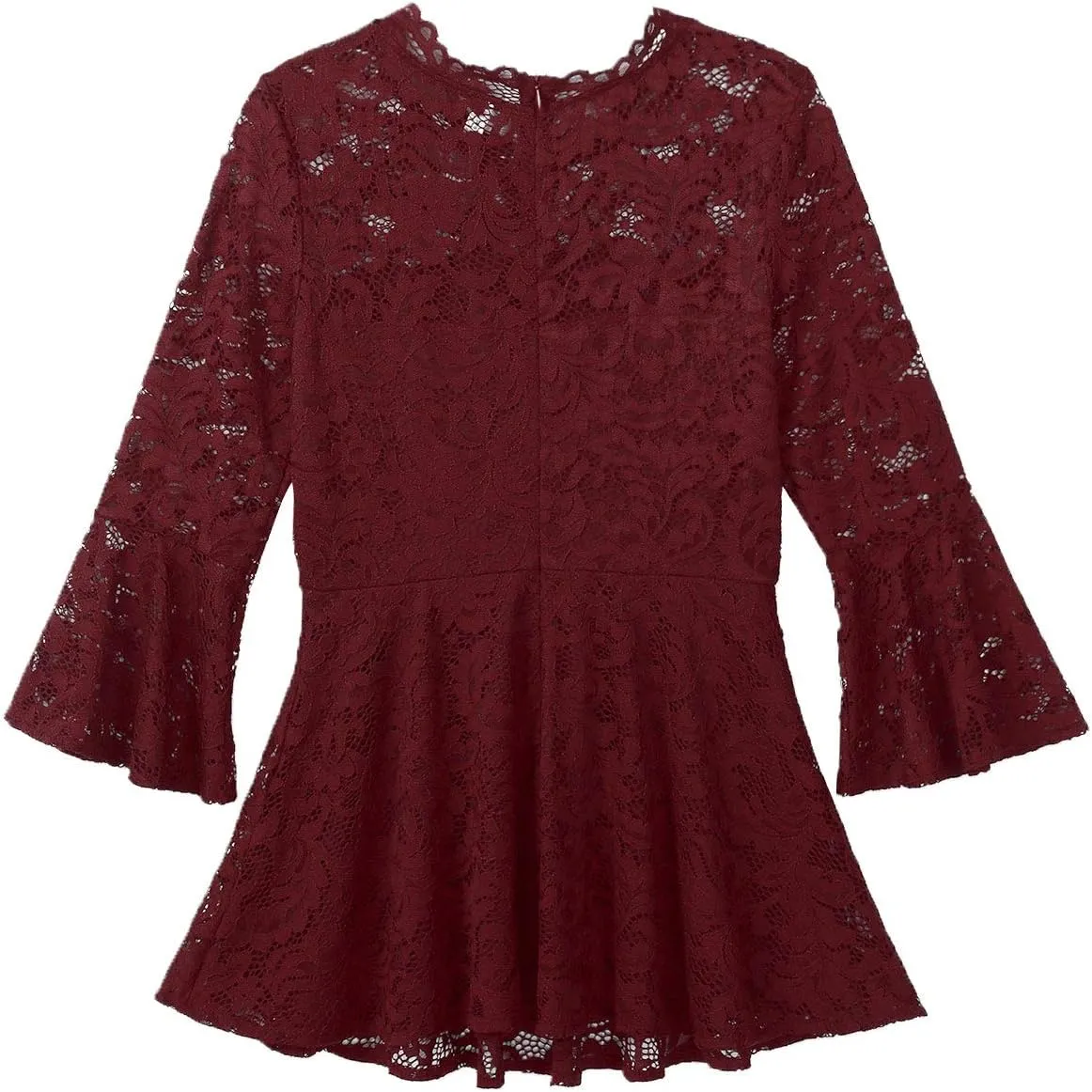 YiZYiF Womens 3/4 Flare Sleeve Scalloped Neck Lace Peplum Blouse Top Tunic Casual Shirts
