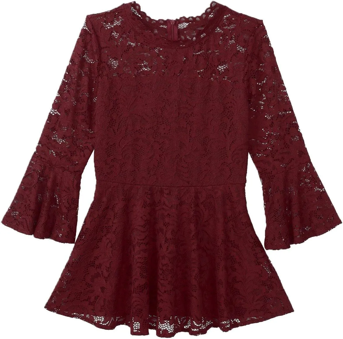 YiZYiF Womens 3/4 Flare Sleeve Scalloped Neck Lace Peplum Blouse Top Tunic Casual Shirts