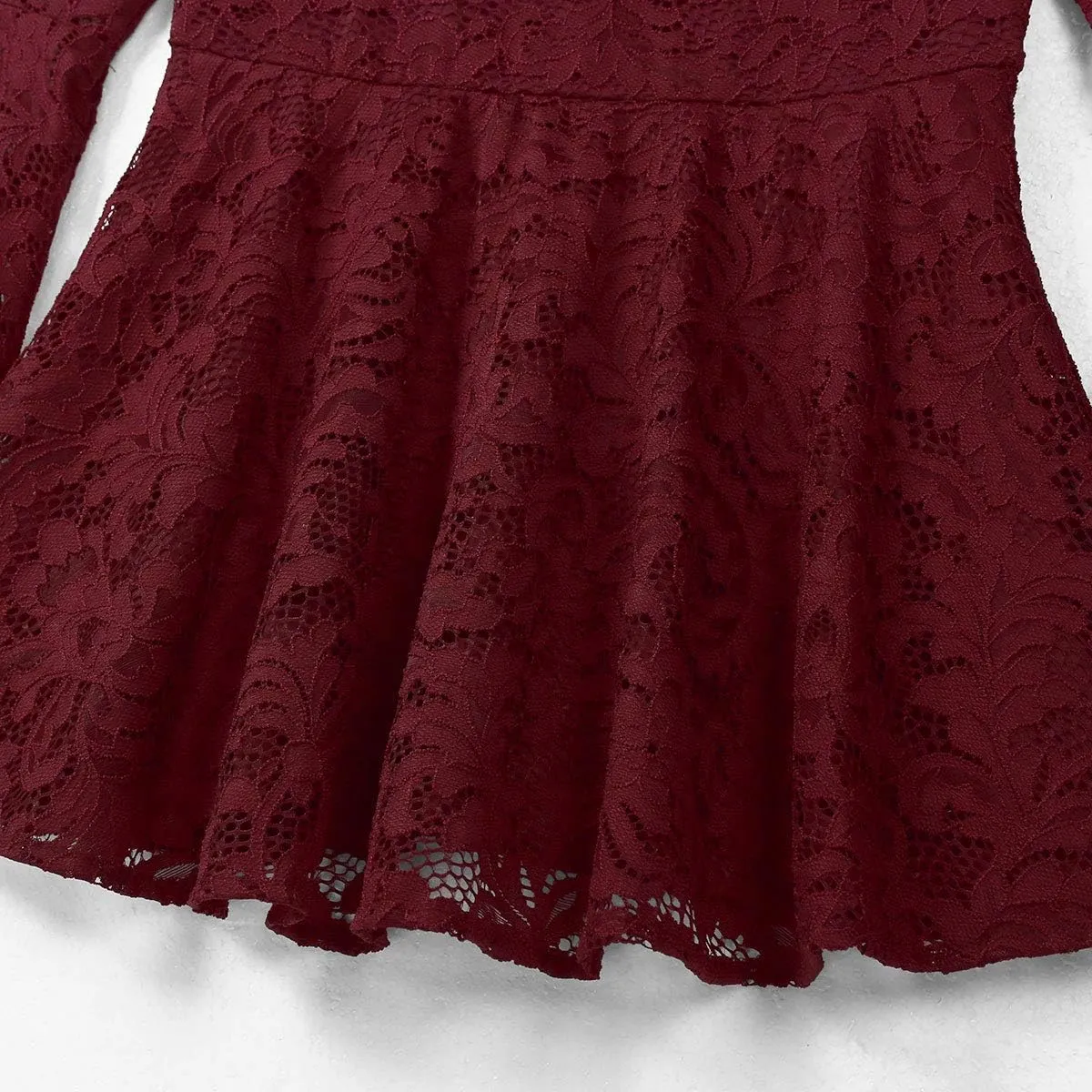 YiZYiF Womens 3/4 Flare Sleeve Scalloped Neck Lace Peplum Blouse Top Tunic Casual Shirts