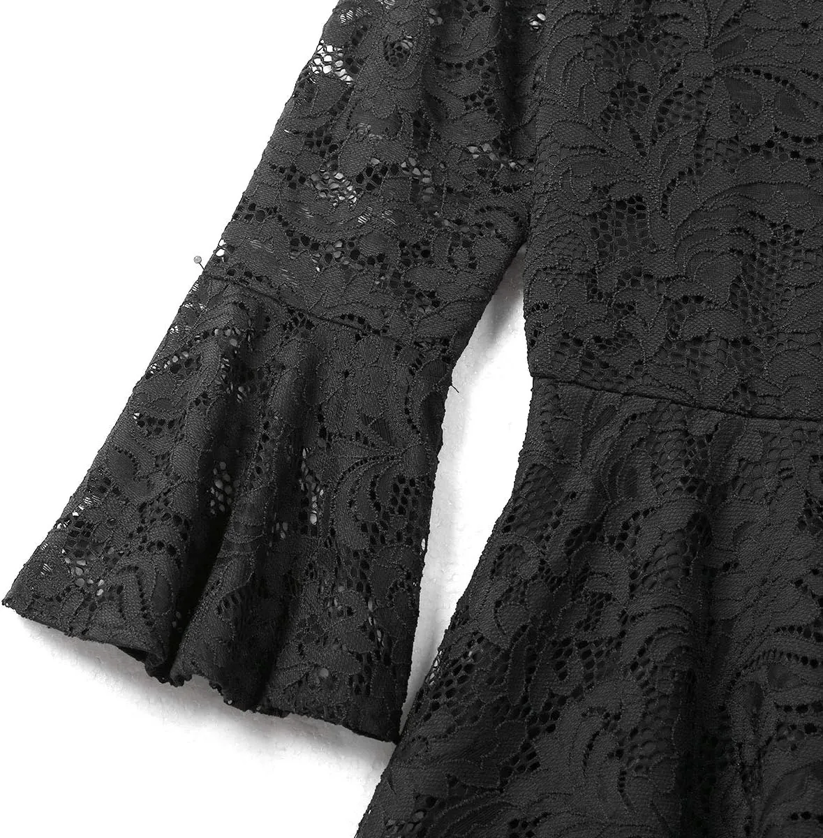 YiZYiF Womens 3/4 Flare Sleeve Scalloped Neck Lace Peplum Blouse Top Tunic Casual Shirts