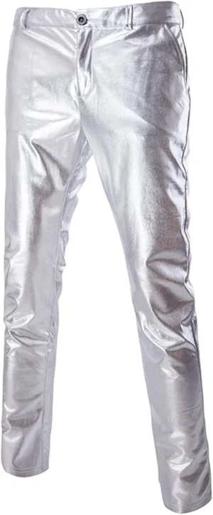 ZEROYAA Mens Night Club Metallic Gold Suit Pants/Straight Leg Trousers
