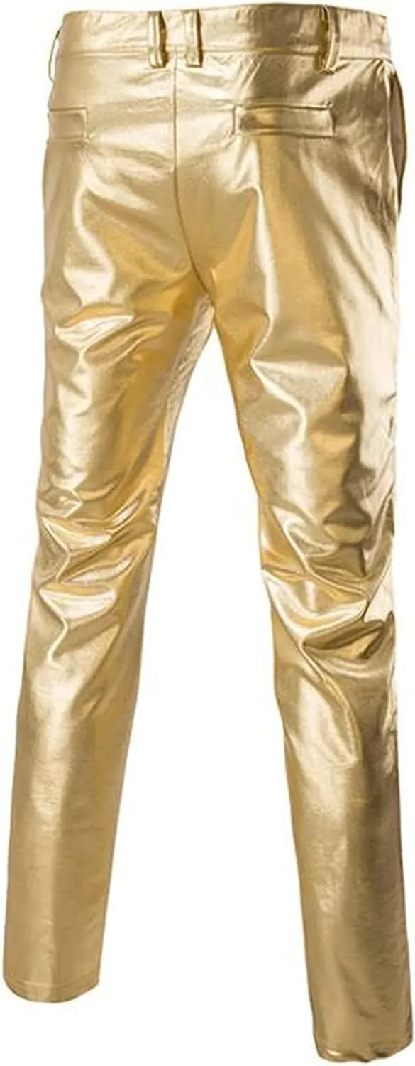 ZEROYAA Mens Night Club Metallic Gold Suit Pants/Straight Leg Trousers